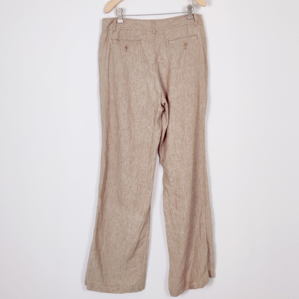 Esprit Women's Pinstriped Linen Wide Leg Pants Size 10 Tan Cream Business Casual - Picture 4 of 13
